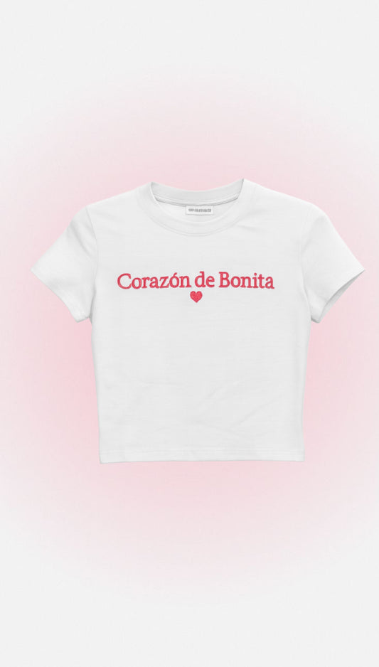"Corazón De Bonita" Embroidered Baby Tee -Corazón Puro-
