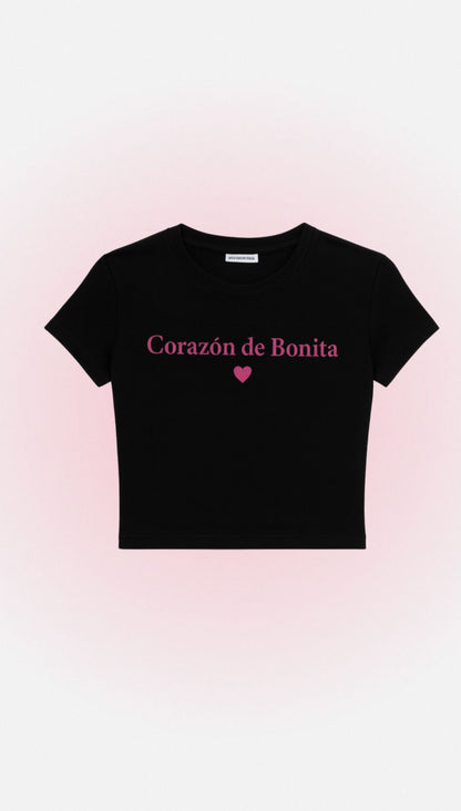 "Corazón De Bonita" Embroidered Baby Tee -Corazón Nocturno-