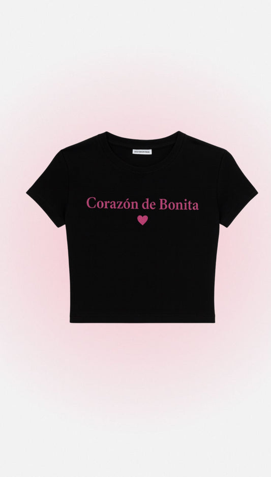 "Corazón De Bonita" Embroidered Baby Tee -Corazón Nocturno-