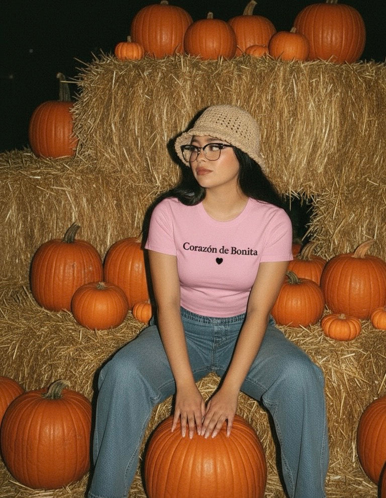 "Corazón De Bonita" Embroidered Baby Tee -Corazón Fresa-