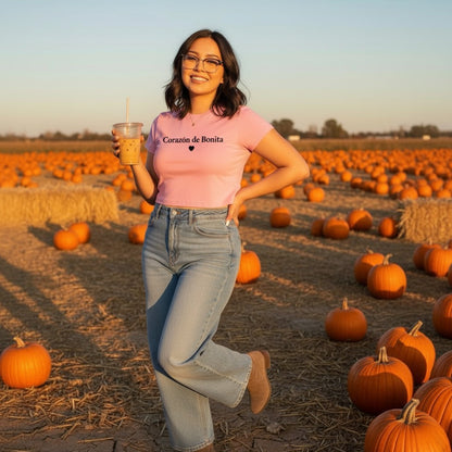 "Corazón De Bonita" Embroidered Baby Tee -Corazón Fresa-