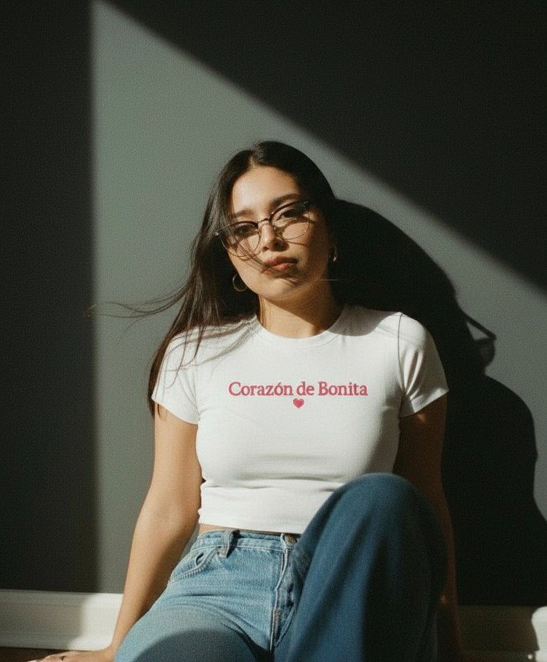 "Corazón De Bonita" Embroidered Baby Tee -Corazón Puro-
