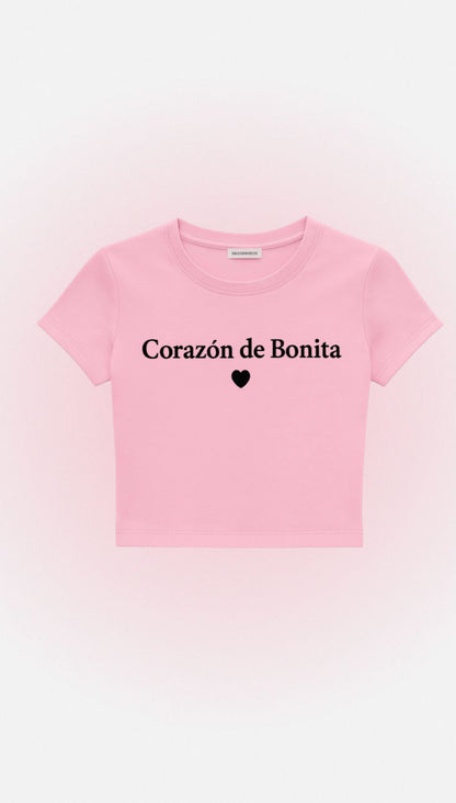 "Corazón De Bonita" Embroidered Baby Tee -Corazón Fresa-