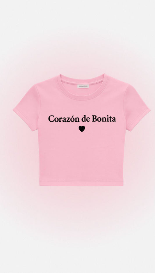 "Corazón De Bonita" Embroidered Baby Tee -Corazón Fresa-
