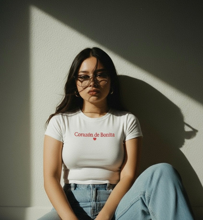 "Corazón De Bonita" Embroidered Baby Tee -Corazón Puro-