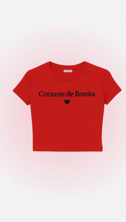 "Corazón De Bonita" Embroidered Baby Tee -Corazón Fuego-