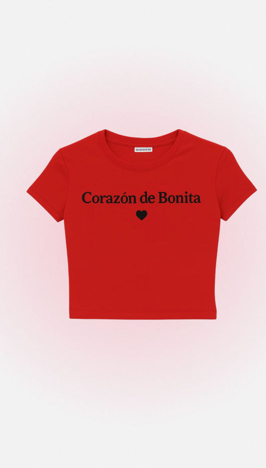 "Corazón De Bonita" Embroidered Baby Tee -Corazón Fuego-