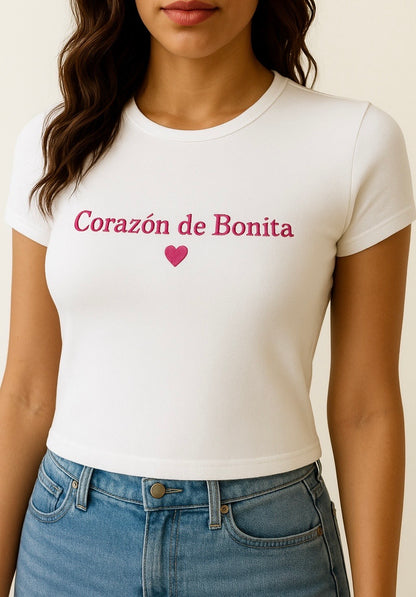 "Corazón De Bonita" Embroidered Baby Tee -Corazón Puro-