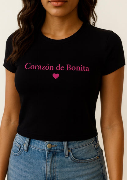 "Corazón De Bonita" Embroidered Baby Tee -Corazón Nocturno-