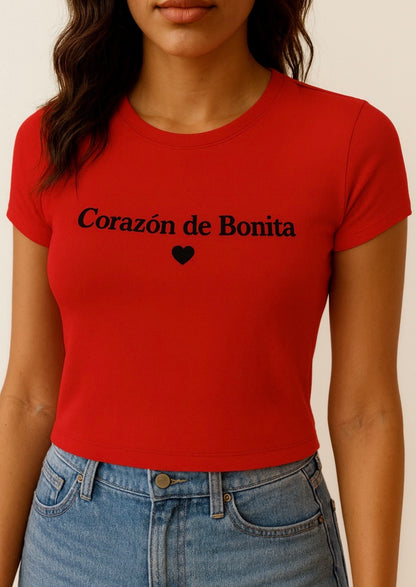 "Corazón De Bonita" Embroidered Baby Tee -Corazón Fuego-